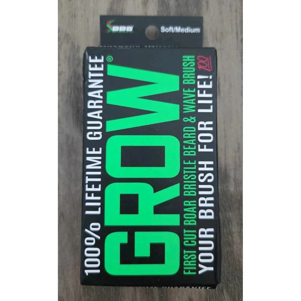 GROW First Cut Boar Bristle Beard & Wave Brush for Men 360 Waves Curved Brush